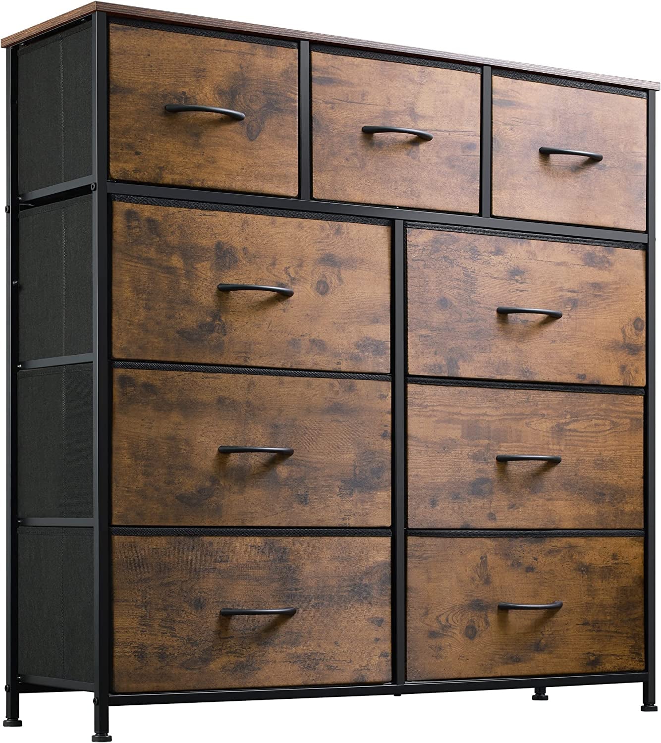 Dark Grey Chest of Drawers with Wood Top and Nightstand-1