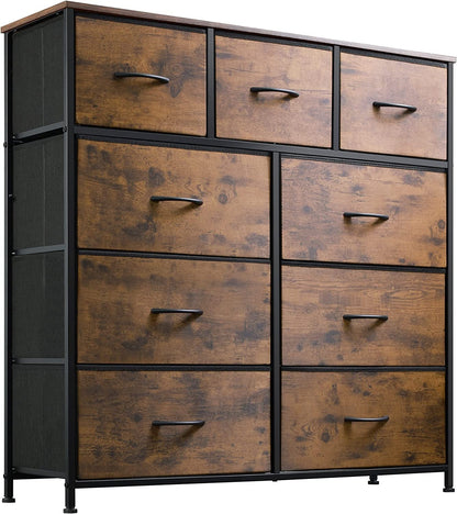 Dark Grey Chest of Drawers with Wood Top and Nightstand-1