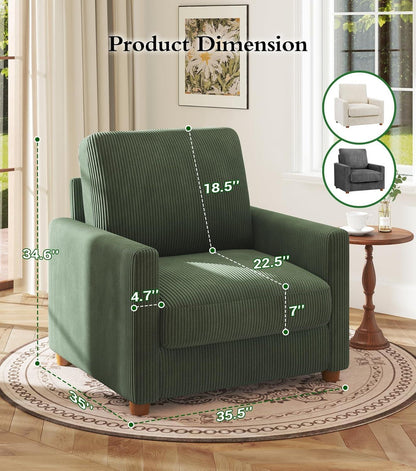 Green Corduroy Accent Chair 22 Inch Deep Seat Tool Free-1