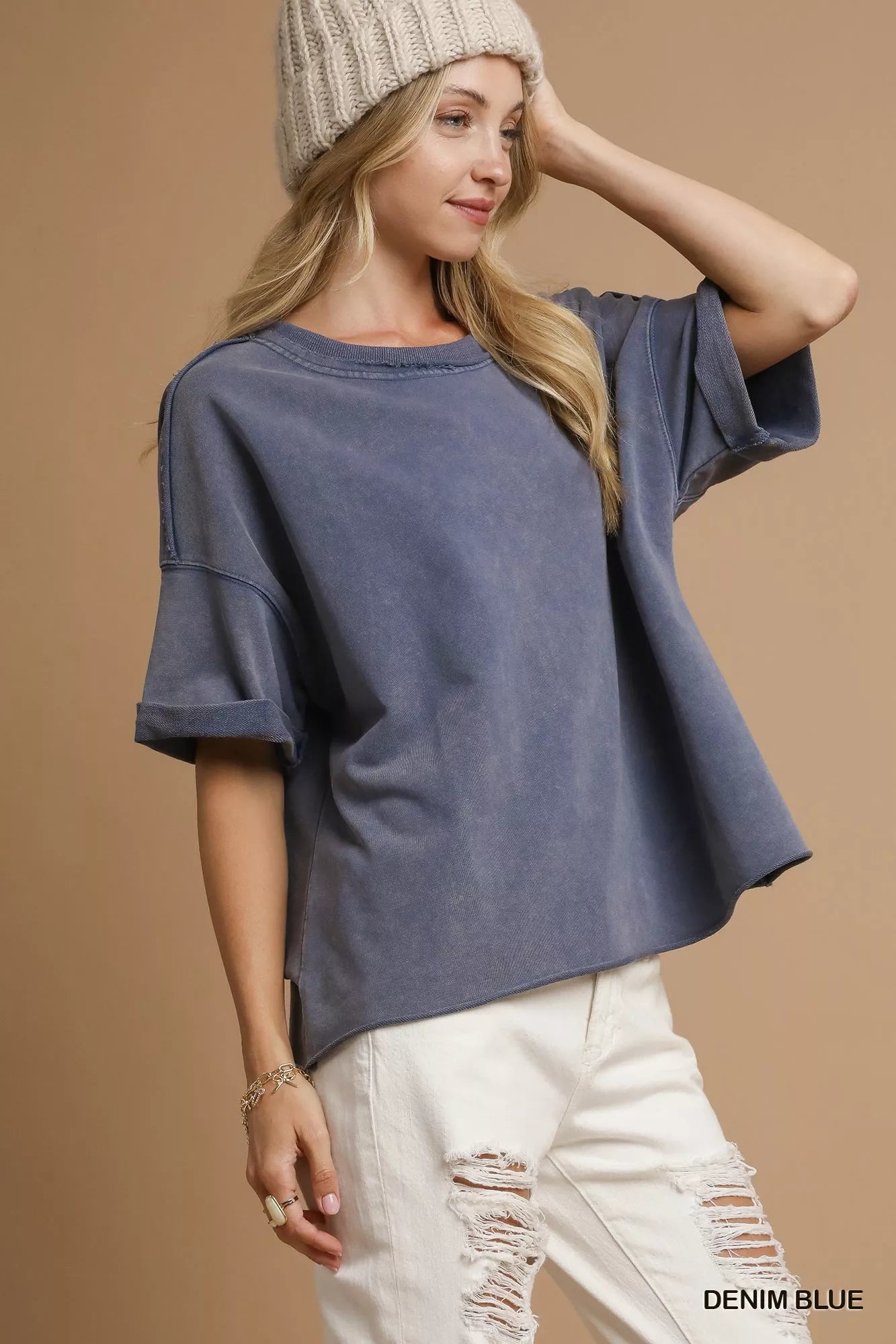 Umgee Mineral Wash Round Neck Top