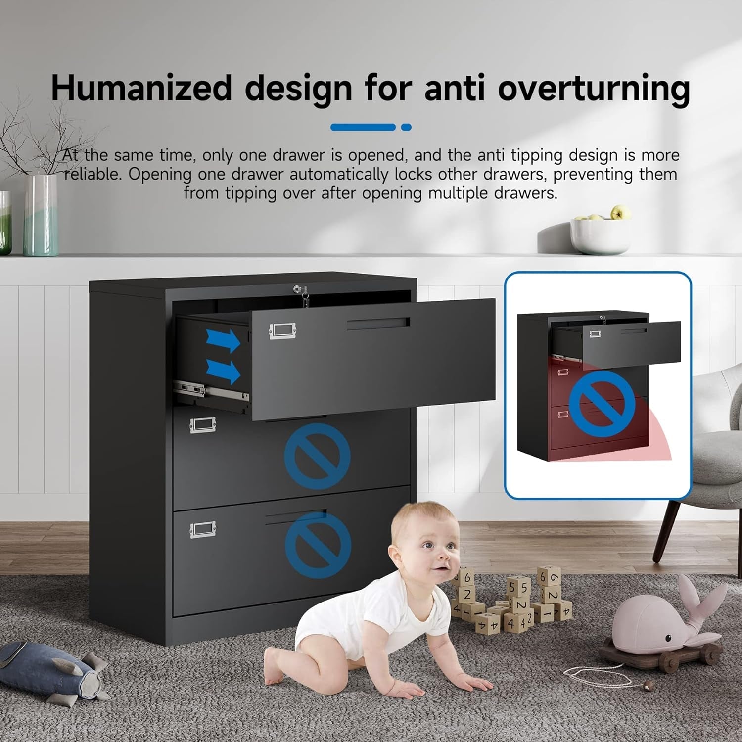 Lateral File Cabinet with Lock,Metal Filing Cabinet with 3 Drawer,Steel Lateral File Cabinet for Legal/Letter A4 Size,Wide File Cabinet for Office Home,Assembly Required-3