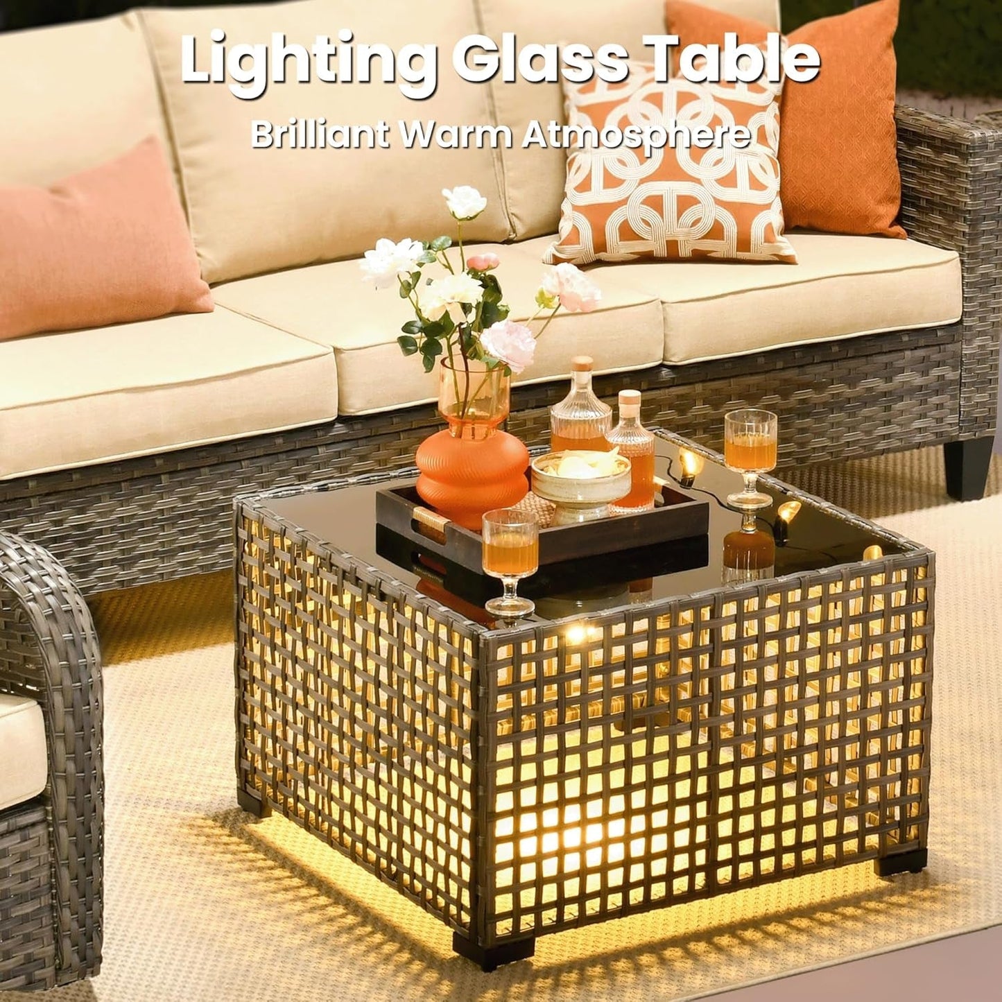 Modern Outdoor Wicker Furniture Set with Swivel Rocking Chairs-4