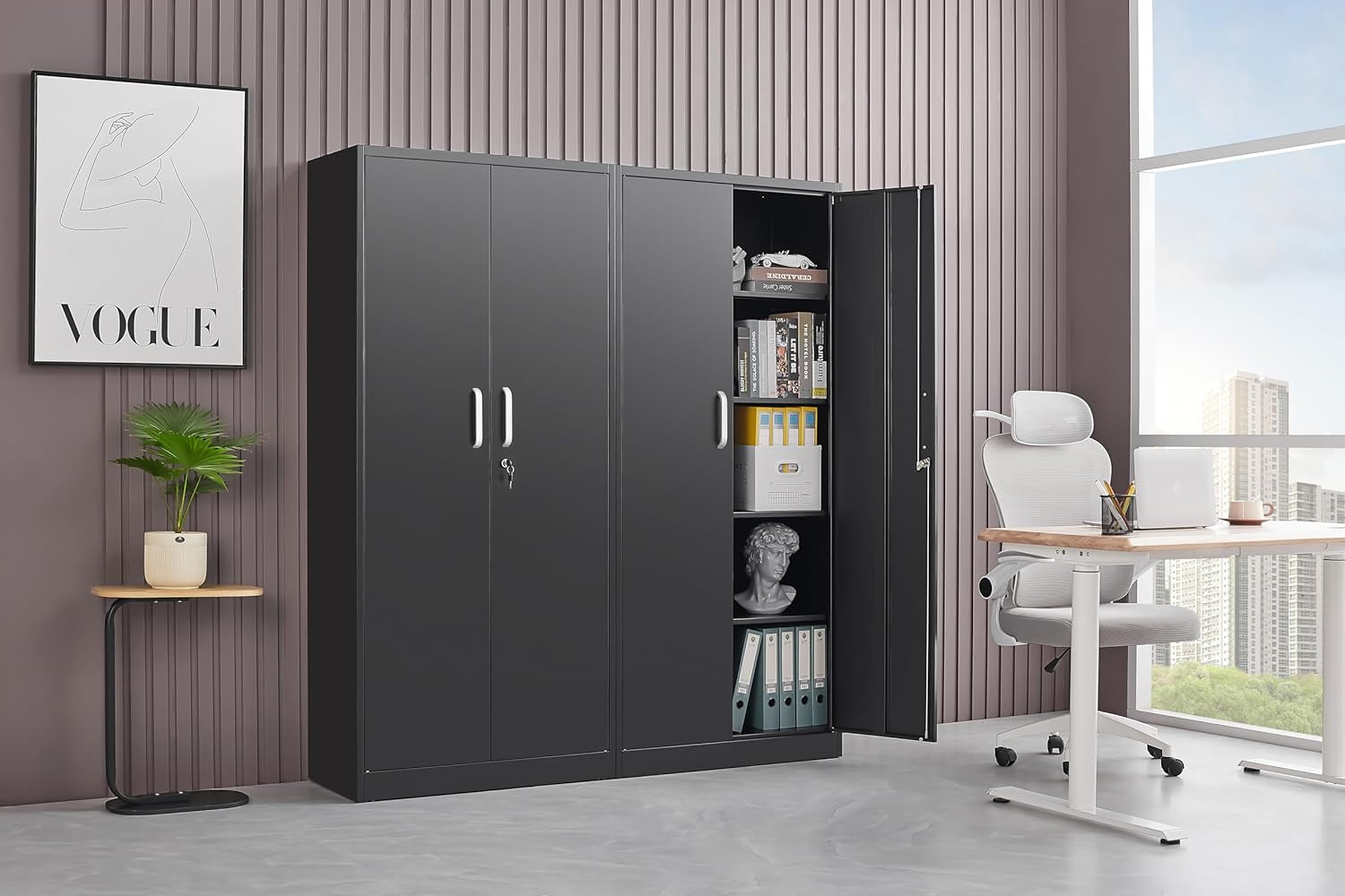 Black Metal Storage Cabinet Adjustable Shelves Locking-2