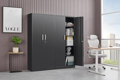 Black Metal Storage Cabinet Adjustable Shelves Locking-2