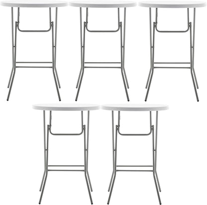 32" Round White Folding Table Set Bar Height-1