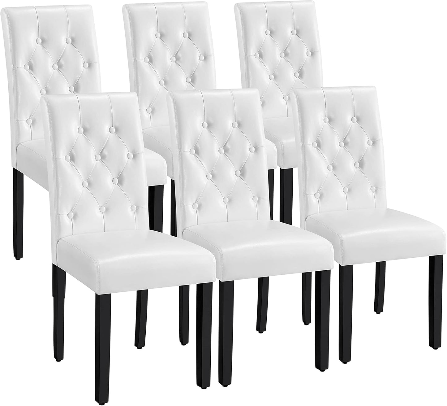 Yaheetech Dining Chairs with Leather Seat and Solid Wood Legs Button Tufted Padded Kitchen Chair Accent Side Chair for Home Kitchen and Restaurant, Set of 6, White-1