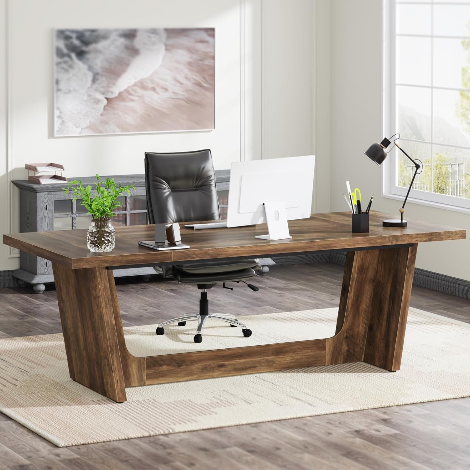 71 Inch Brown Executive Wood Computer Desk-1