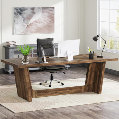 71 Inch Brown Executive Wood Computer Desk-1