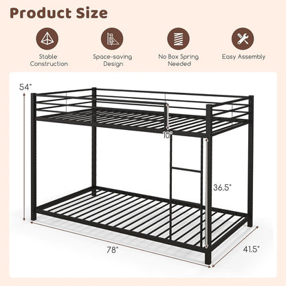 Metal Bunk Bed Twin over Twin, Classic Bunk Bed Frame with Safety Guard Rails & Side Ladder, Heavy Duty Space-Saving Design, Easy Assembly, Bunk Bed Frame for Kids (Black)-1