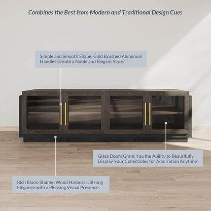 70" TV Stand for Tvs up to 75", Modern TV Cabinet & Entertainment Center with Shelves, Wood Storage Cabinet for Living Room or Bedroom - Brixston (Brown)-3