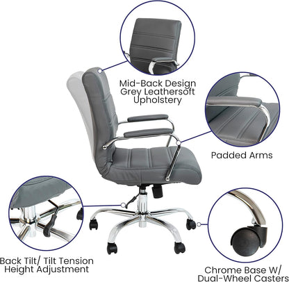 Gray LeatherSoft Office Chair, Swivel, Adjustable, Padded Arms-3