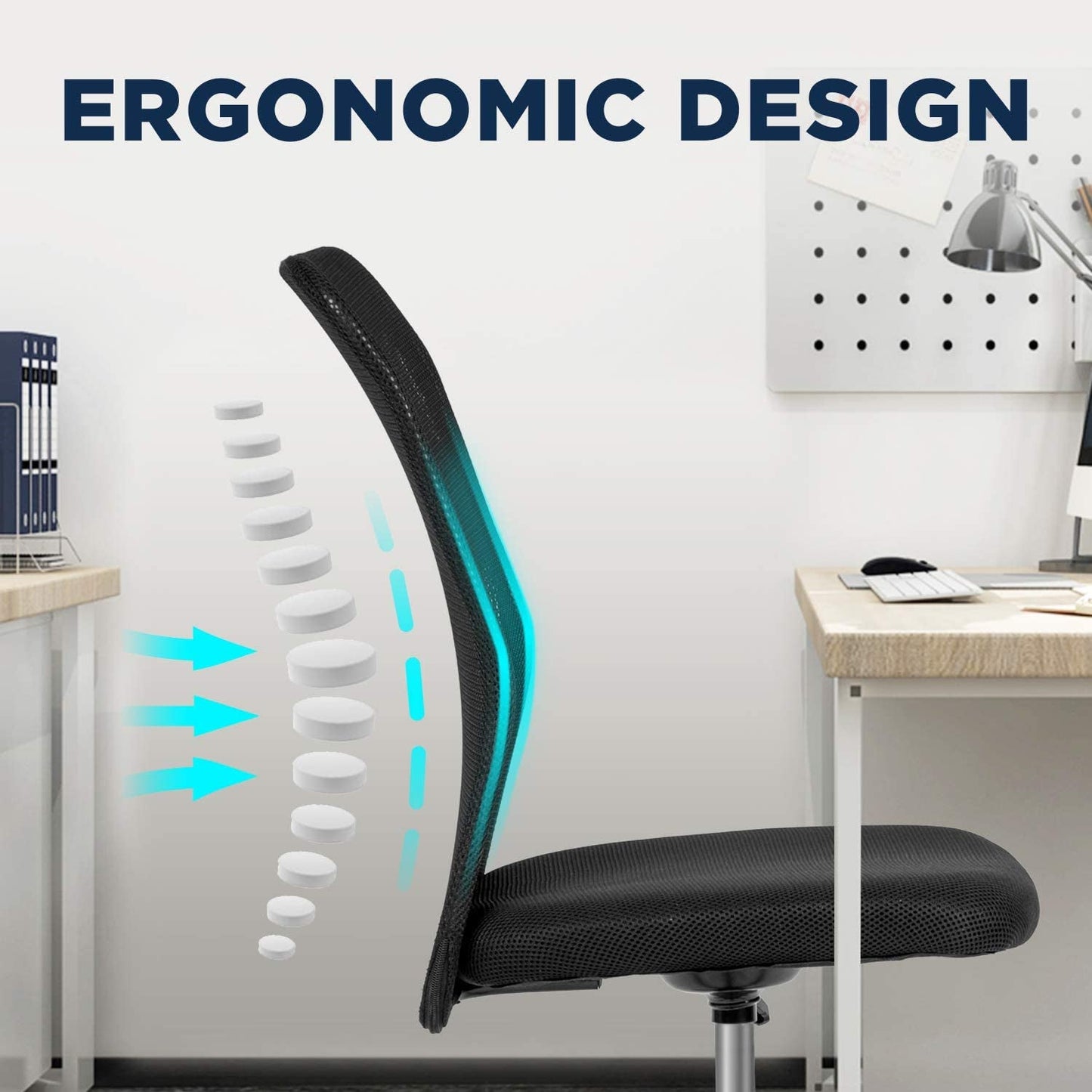 Home Office Chair Mid Back Mesh Desk Chair Armless Computer Chair Ergonomic Task Rolling Swivel Chair Back Support Adjustable Modern Chair with Lumbar Support (Black)-4