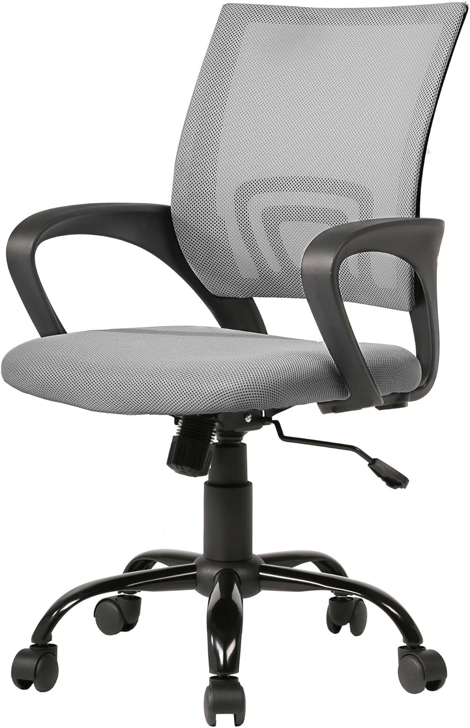 Office Chair Computer Chair Ergonomic Cheap Desk Chair Adjustable Comfortable Mid Back Task Rolling Swivel Chair with Lumbar Support for Home Office Desk (Grey)-0