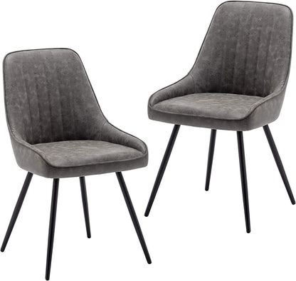 Modern Faux Leather Dining Chairs Set of 2, Armless, Metal Legs-1