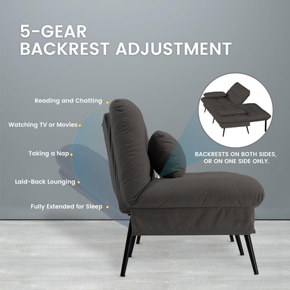 Convertible Futon Sofa Bed, 68″Fabric Futon Couch with Adjustable Backrest, Folding Futon Sleeper Recliner for Living Room Furniture (Black)-4