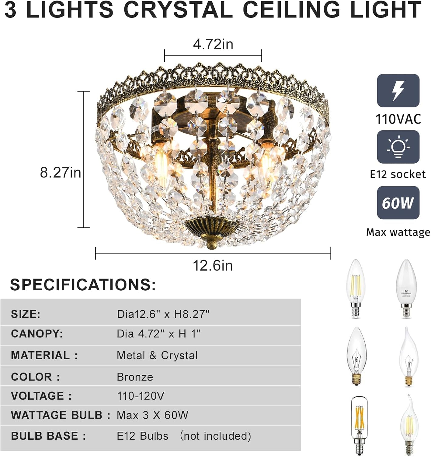 Three Light French Empire Crystal Chandelier Lighting-1