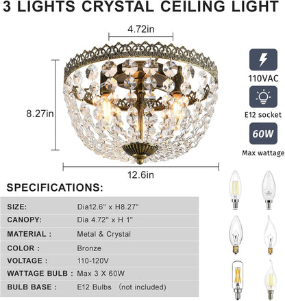 Three Light French Empire Crystal Chandelier Lighting-1