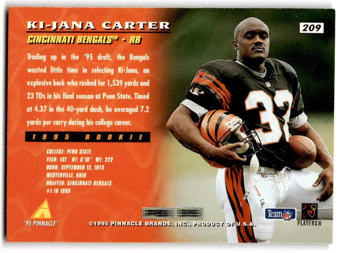 1995 Pinnacle Ki-Jana Carter Rookie Cincinnati Bengals #209