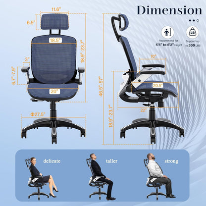 Adjustable Blue Mesh Desk Chair, Ergonomic, Lumbar Support-1