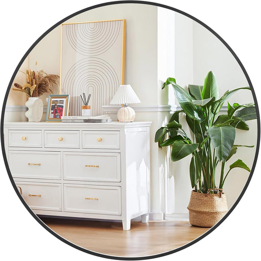 Round Mirror, 32 Inch Circle Mirror, Black Metal Frame round Mirrors for Wall, Bathroom Mirrors for Wall Decor, Wall Mirrors for Entryway, Living Room, Dining Room, Easy to Install-0