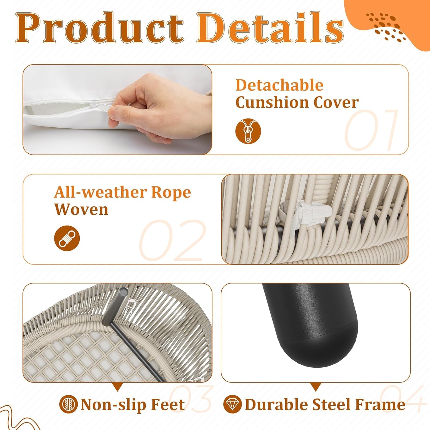 Patio Bistro Set 3 Piece Rope Wicker-4