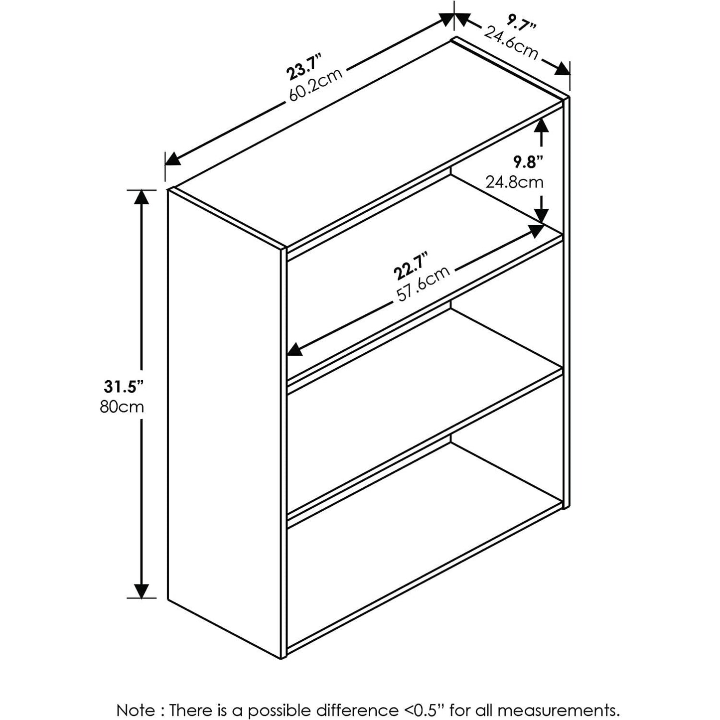 Pasir 3-Tier Open Shelf Bookcase, Amber Pine-2