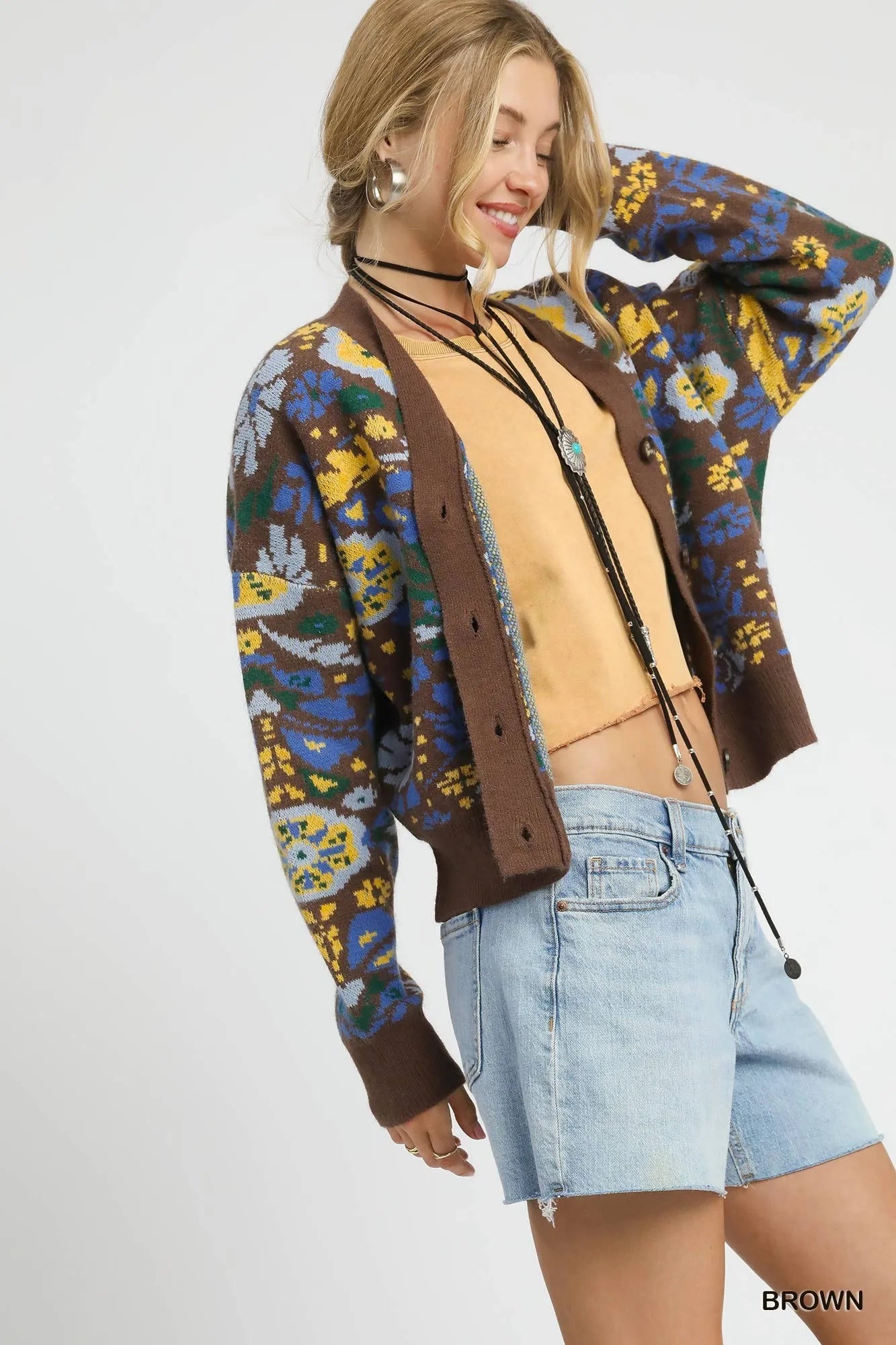 Umgee Floral Knit Button-Up Cardigan