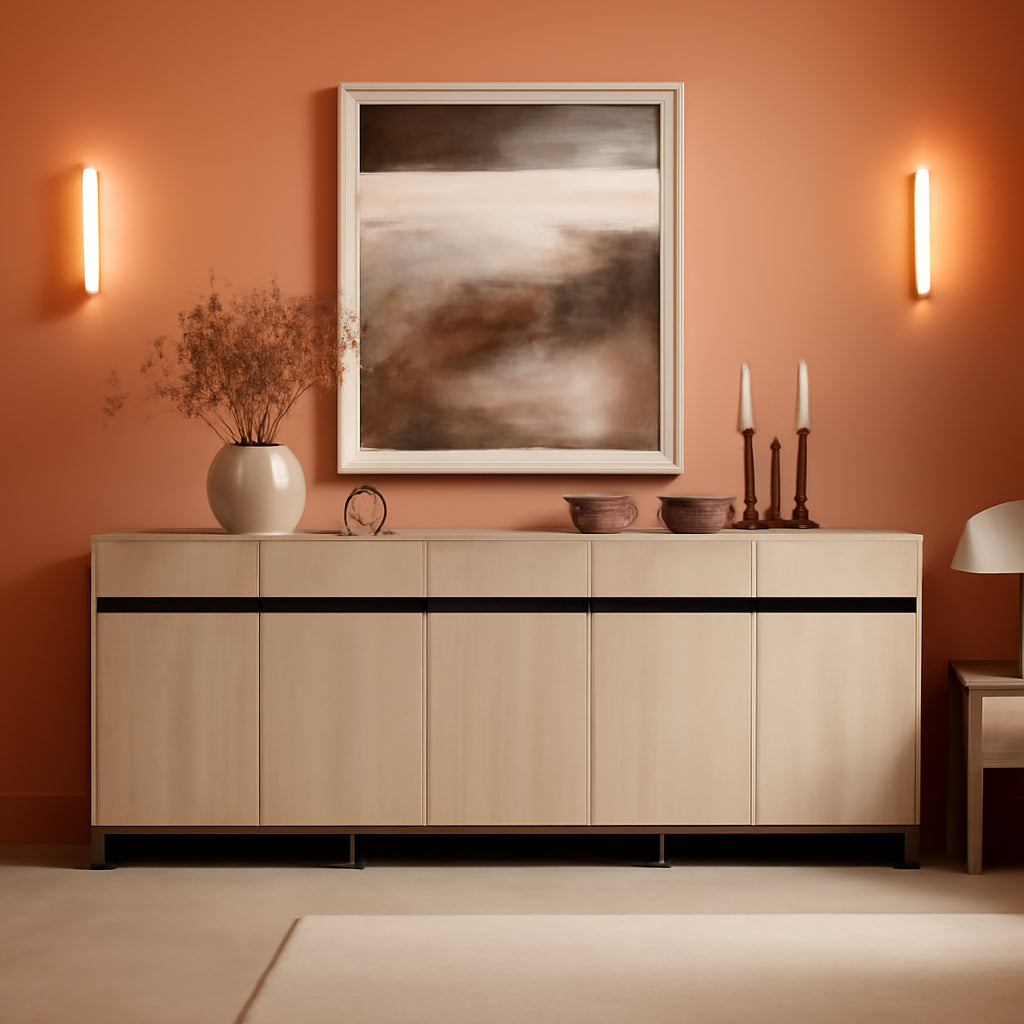 3 in 1 Multifunctional Sideboard Buffet Cabinets, Modern Sideboard with Adjustable Shelf and Metal Base, Coffee Bar Cabinet Storage Cabinet for Living Room,Kitchen,Light Oak-0