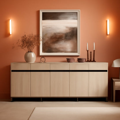 3 in 1 Multifunctional Sideboard Buffet Cabinets, Modern Sideboard with Adjustable Shelf and Metal Base, Coffee Bar Cabinet Storage Cabinet for Living Room,Kitchen,Light Oak-0