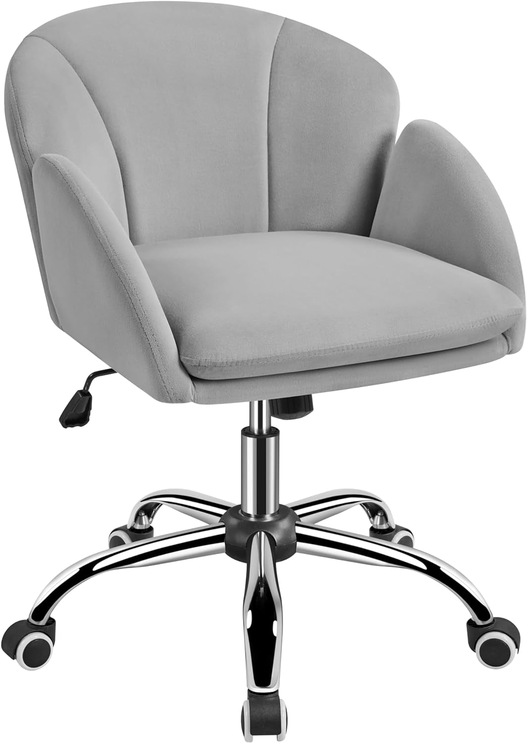 Cute Velvet Desk Chair for Home Office, Makeup Vanity Chair with Armrests for Bedroom Modern Swivel Rolling Chair for Women Light Gray-0