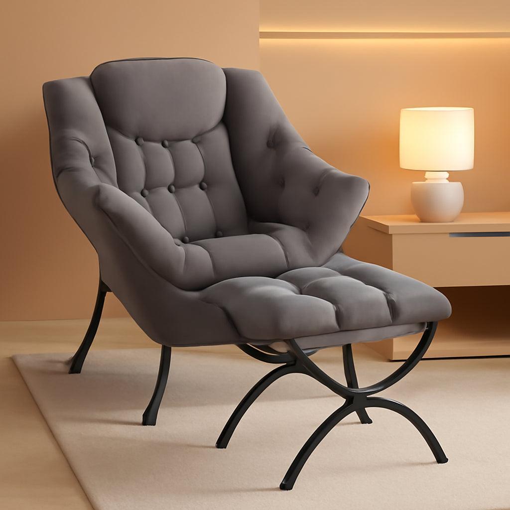 Dark Grey Lazy Chair With Ottoman Armrests Footstool-0