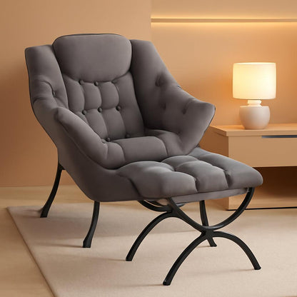 Dark Grey Lazy Chair With Ottoman Armrests Footstool-0