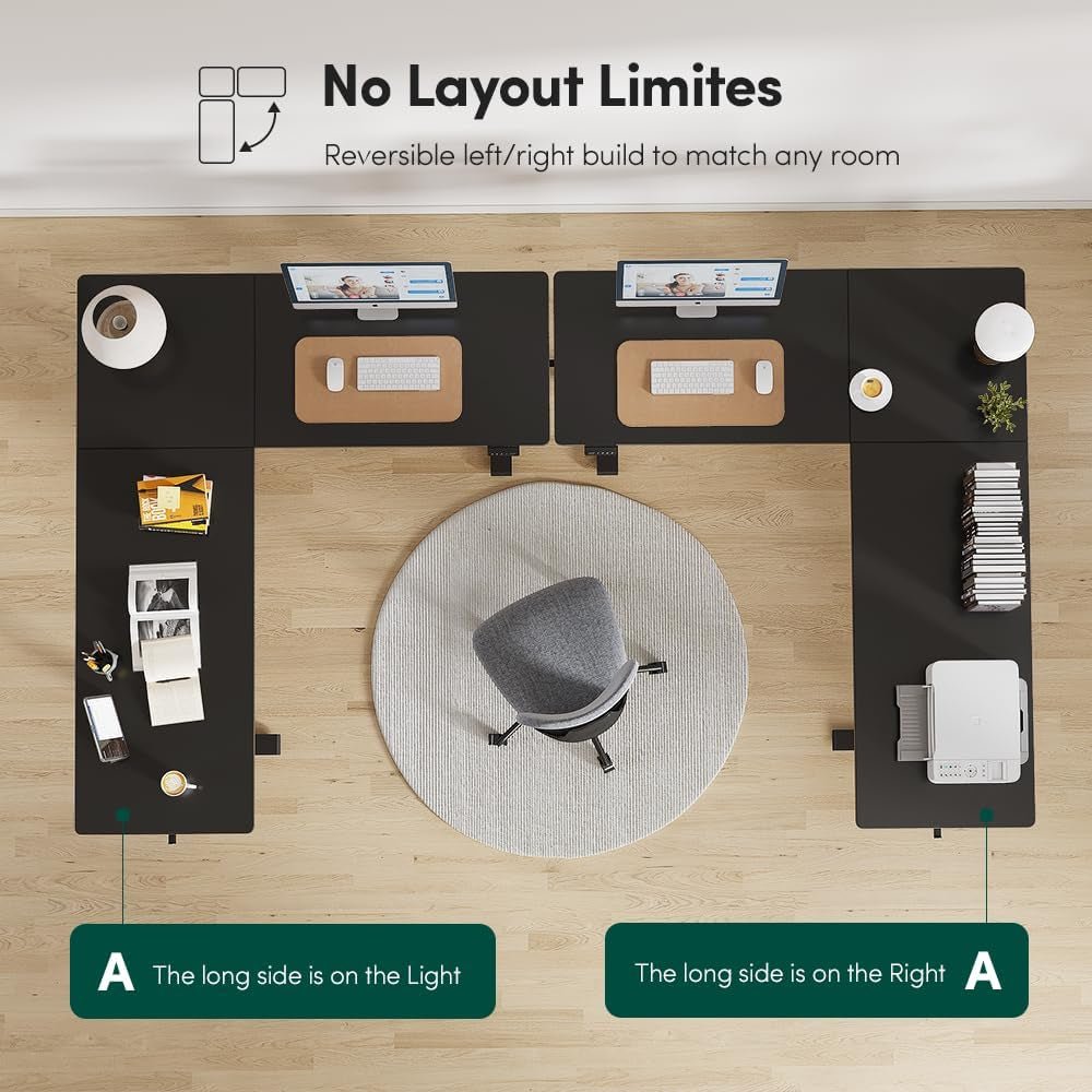 75 * 63" L Shaped Standing Desk, Electric Height Adjustable L Shaped Desk, Suitable for Home Office, Black-3