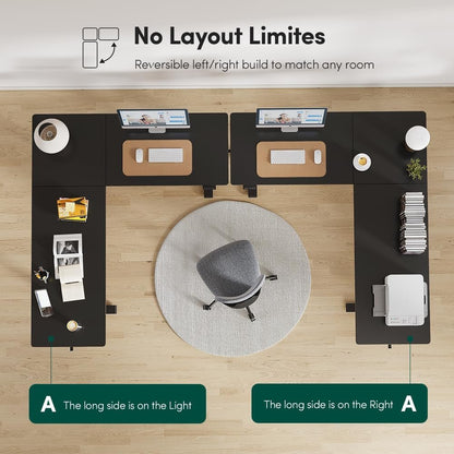 75 * 63" L Shaped Standing Desk, Electric Height Adjustable L Shaped Desk, Suitable for Home Office, Black-3