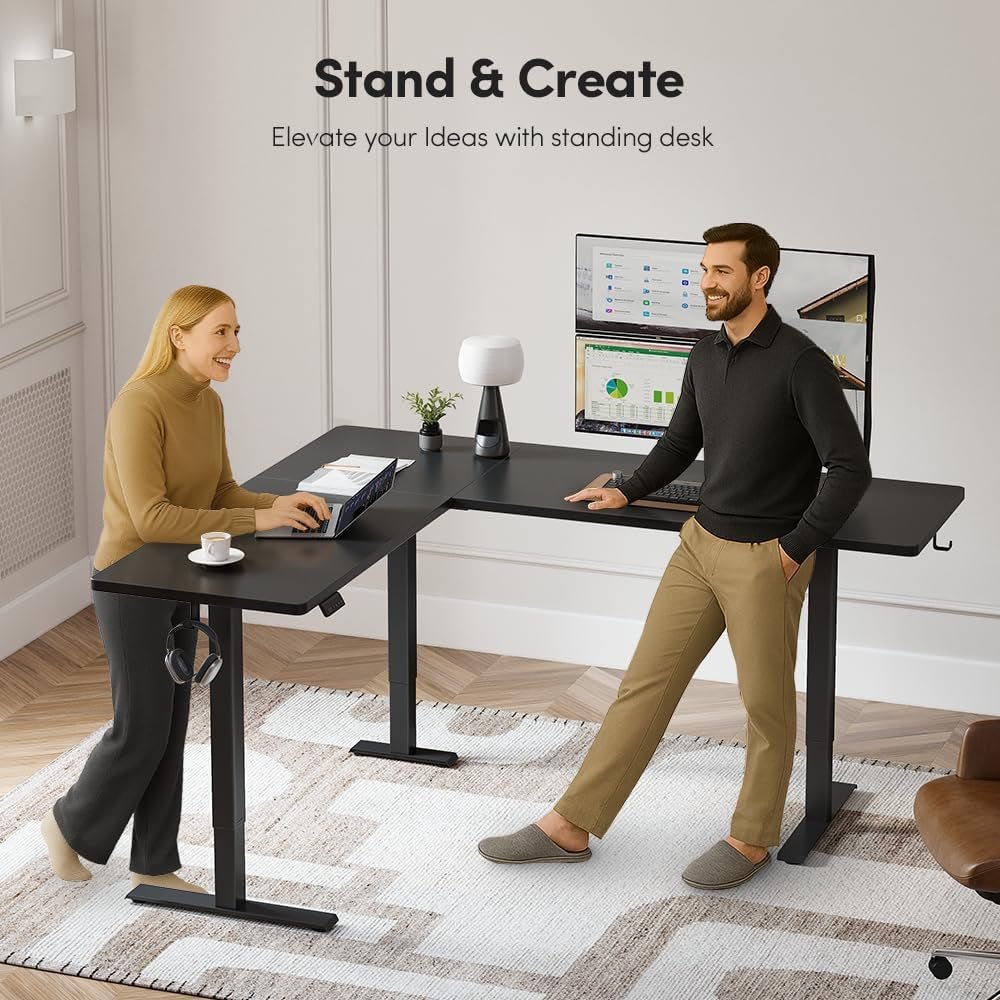 75 * 63" L Shaped Standing Desk, Electric Height Adjustable L Shaped Desk, Suitable for Home Office, Black-2