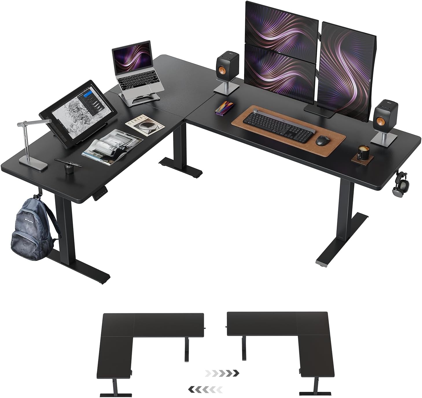 75 * 63" L Shaped Standing Desk, Electric Height Adjustable L Shaped Desk, Suitable for Home Office, Black-0