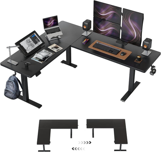 75 * 63" L Shaped Standing Desk, Electric Height Adjustable L Shaped Desk, Suitable for Home Office, Black-0
