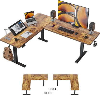 75 * 63" L Shaped Standing Desk, Electric Height Adjustable L Shaped Desk, Suitable for Home Office, Rustic Brown-0