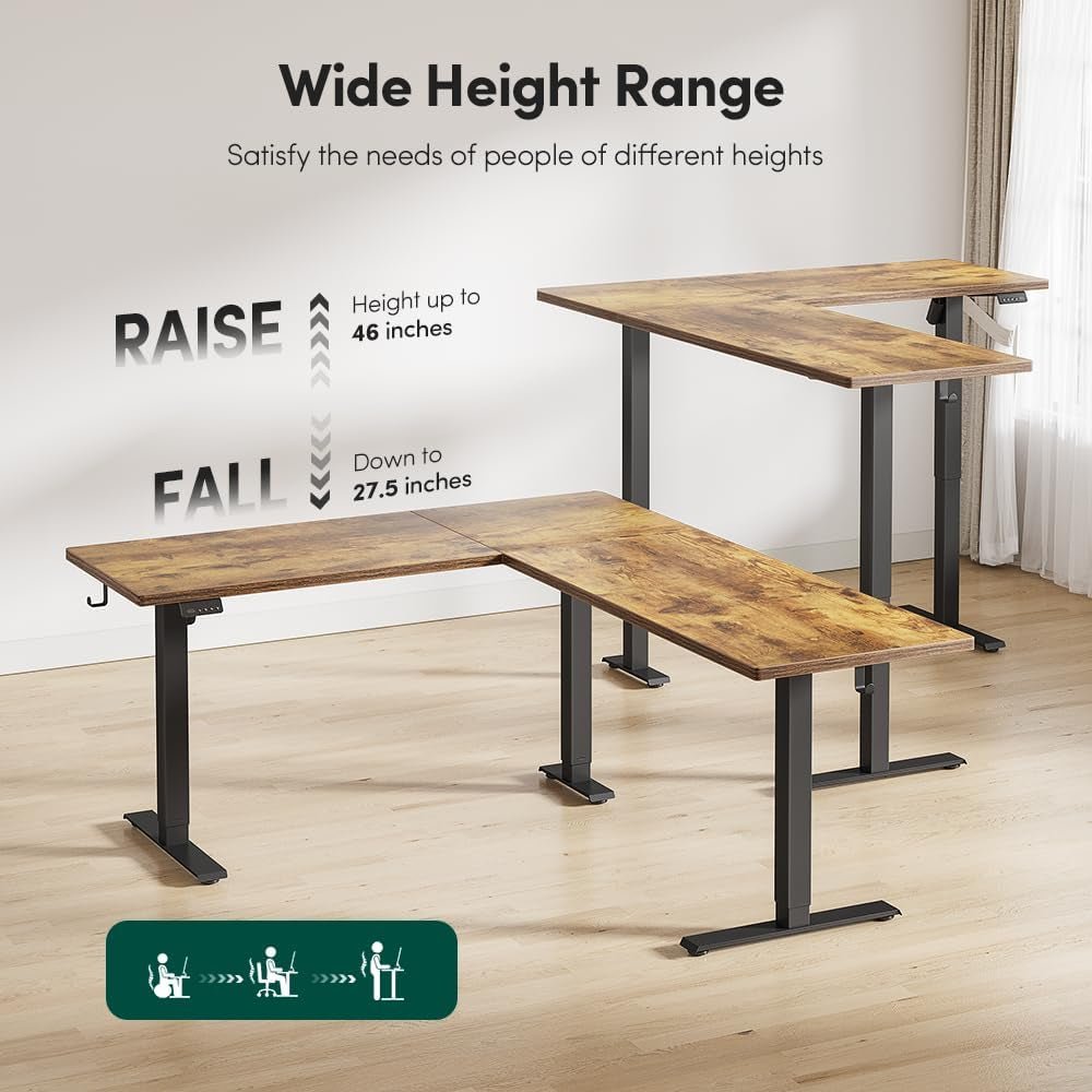75 * 63" L Shaped Standing Desk, Electric Height Adjustable L Shaped Desk, Suitable for Home Office, Rustic Brown-3