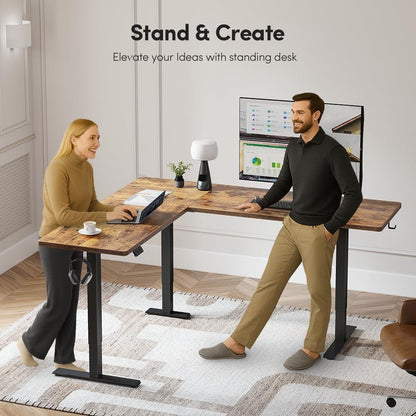75 * 63" L Shaped Standing Desk, Electric Height Adjustable L Shaped Desk, Suitable for Home Office, Rustic Brown-2