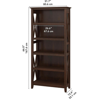 Bush Furniture Tall 5 Shelf Bookcase for Living Room or Home Office, Large Bookshelf, Modern Farmhouse Style, Key West Collection, Bing Cherry-2