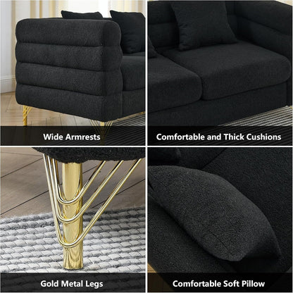 Black Oversized Corner Sofa 5 Seater, Teddy Fabric-4