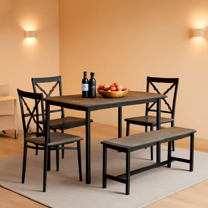 Gray 6 Piece Dining Set Easy Assembly Table Chairs Durable-0