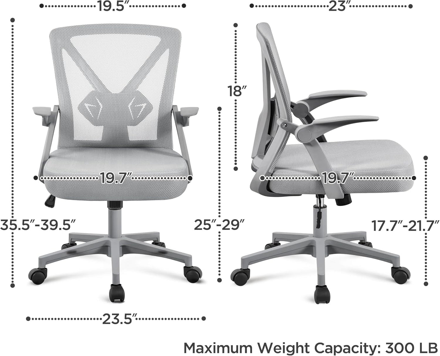 Mesh Office Chair Swivel Desk Chair Computer Chair with Flip-Up Arms Adjustable Height Lumbar Support Executive Task Chair for Home Office Study Meeting, Gray-2