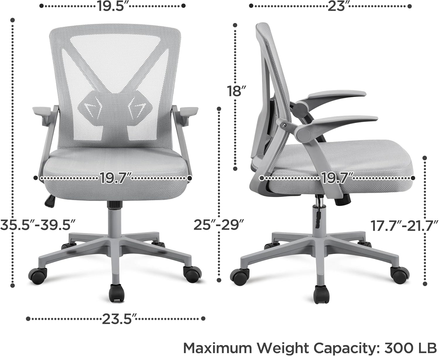 Mesh Office Chair Swivel Desk Chair Computer Chair with Flip-Up Arms Adjustable Height Lumbar Support Executive Task Chair for Home Office Study Meeting, Gray-2