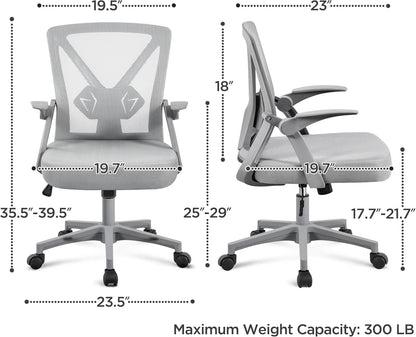 Mesh Office Chair Swivel Desk Chair Computer Chair with Flip-Up Arms Adjustable Height Lumbar Support Executive Task Chair for Home Office Study Meeting, Gray-2