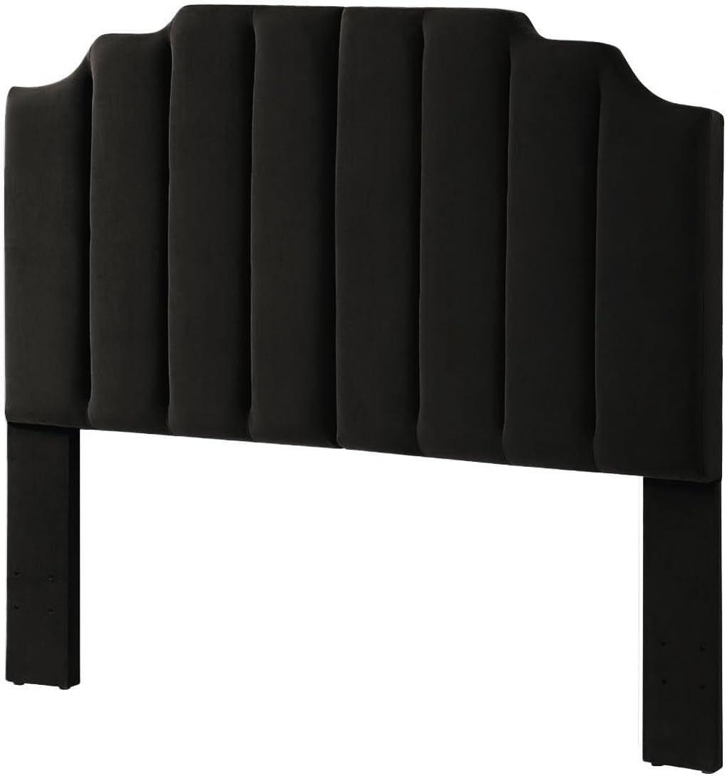 Elegant Black Velvet Tufted Queen Headboard with Curved Design-3
