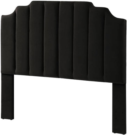 Elegant Black Velvet Tufted Queen Headboard with Curved Design-3