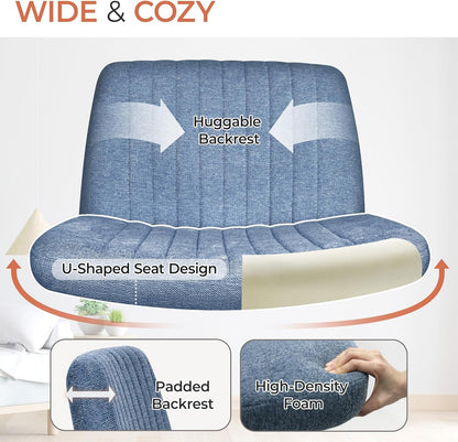 Cross Legged Office Desk Chair No Wheels Fabric Padded Modern Swivel Height Adjustable Wide Seat Computer Task Vanity Chair for Home Office Mid Back Accent Chair (Blue)-2
