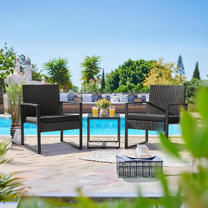 Black 3 Piece Wicker Patio Conversation Set-0